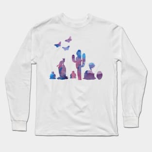 cacti, cat and butterflies Long Sleeve T-Shirt